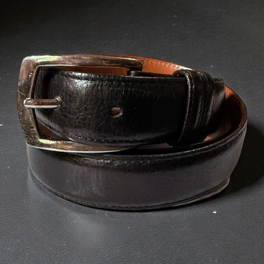 J. Hilburn Dress Belt Mens Black Calf Skin Leather Silver Tone Buckle Sz 38